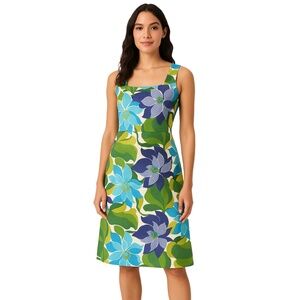 Boden Dress Womens 4R Blue Green Sleeveless Sundress Floral‎ Print Hawaiian